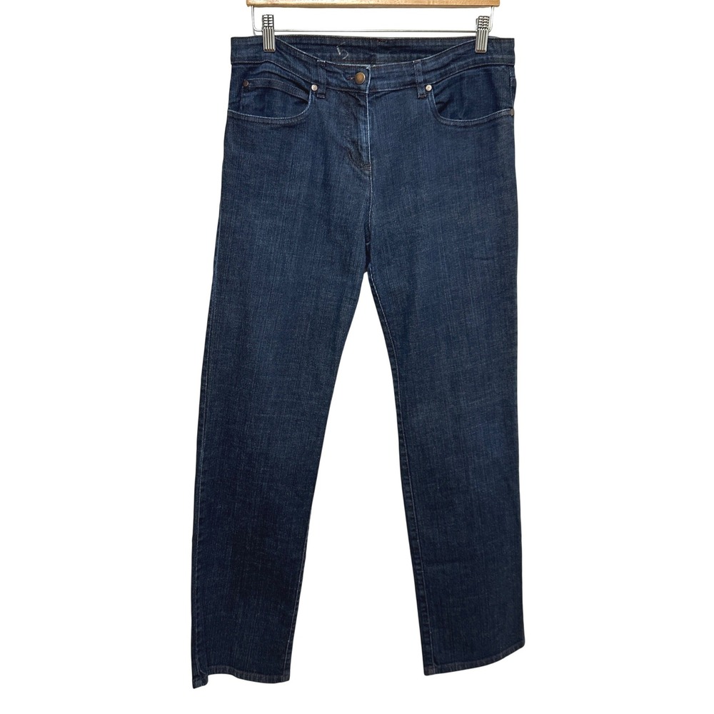 Eileen Fisher Straight Leg Jeans Womens Medium Blue Dark Wash Stretch Denim